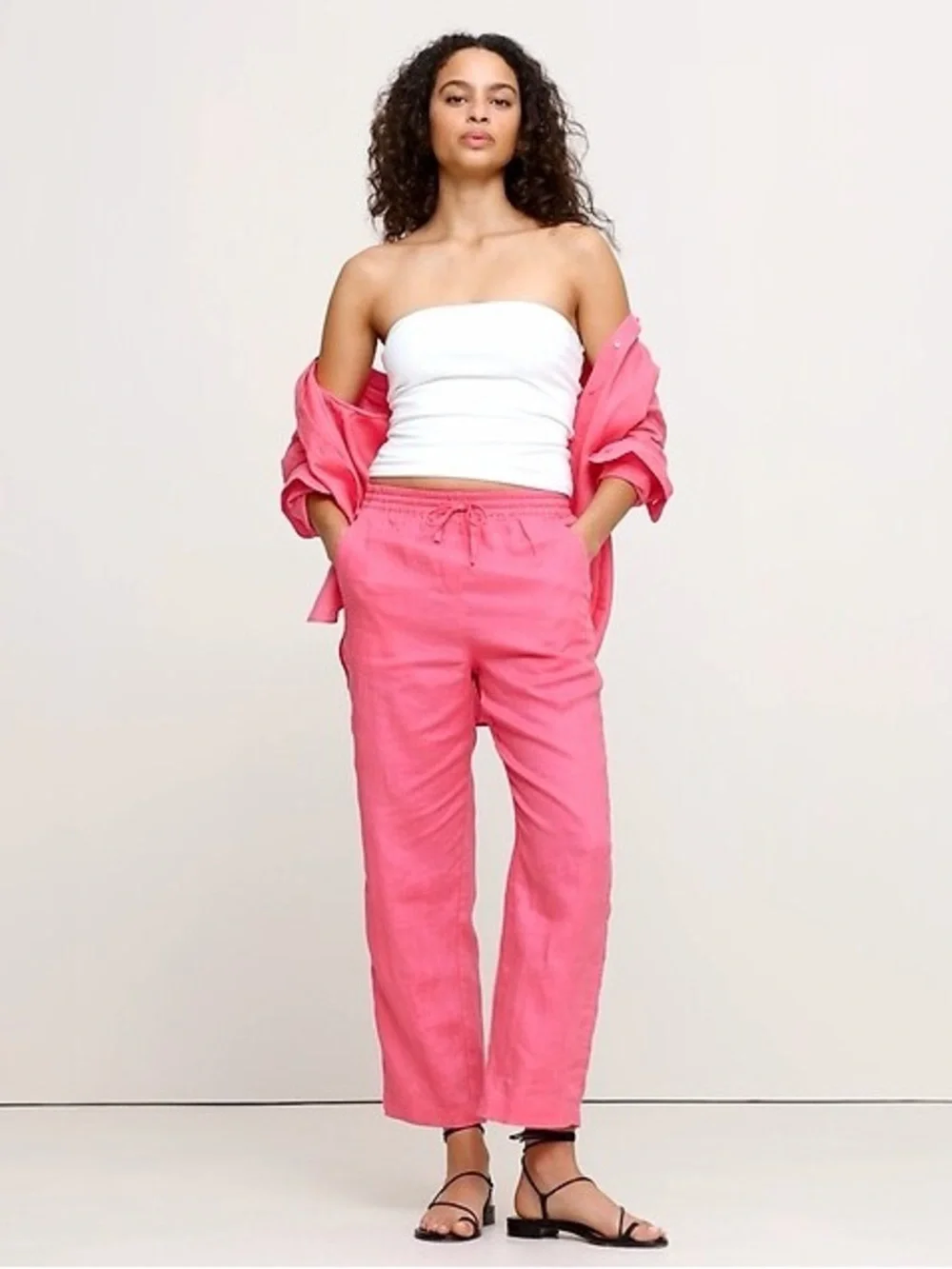 NWT! Banana Republic Pink Linen Pull-On Ankle Pant - Medium 🩶